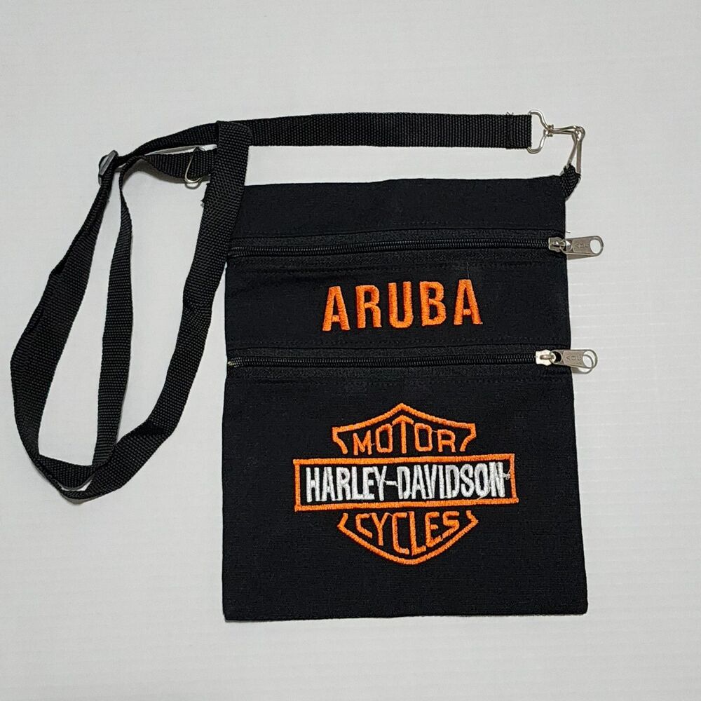 Harley-Davidson Crossbody Bag Hip Sling Black Orange Embroidery Aruba Motorcycle